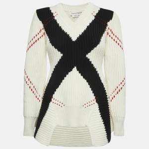 Alexander McQueen White Argyle Intarsia Rib Knit Sweater XXS