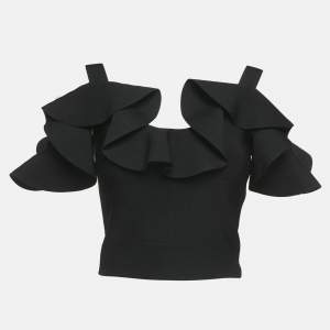 Alexander McQueen Black Knit Engineered Ruffle Crop Top XS