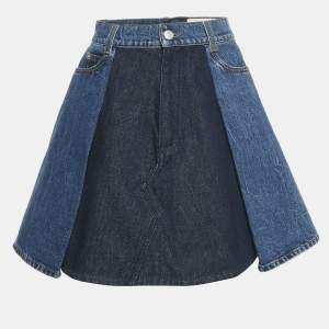 Alexander McQueen Blue Denim Dual Tone Pleated Mini Skirt S
