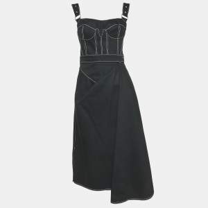 Alexander McQueen Black Denim Bustier Midi Dress M