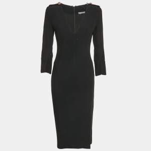 Alexander McQueen Black Crepe V-Neck Midi Dress S