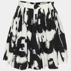 Alexander McQueen Black/White Abstract Print Cotton Pleated Skirt S