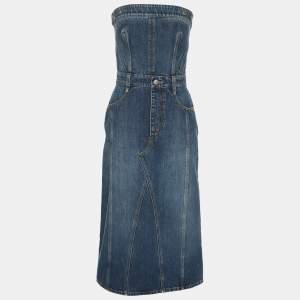Alexander McQueen Blue Denim Bustier Midi Dress S