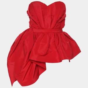 Alexander McQueen Red Polyester Pleated Taffeta Bustier Top S