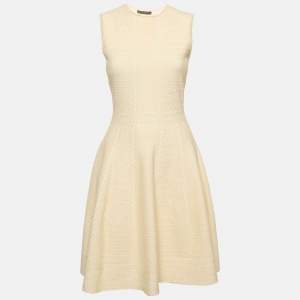 Alexander McQueen Cream Textured Knit Flared Mini Dress S
