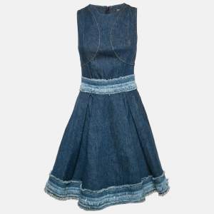 Alexander McQueen Blue Denim Raw Edge Flared Mini Dress S