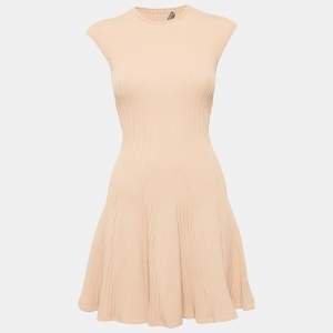 Alexander McQueen Peach Rib Knit Flared Sleeveless Mini Dress XXS