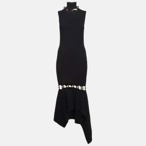 Alexander McQueen Black Knit Bead Detail Asymmetrical Dress S