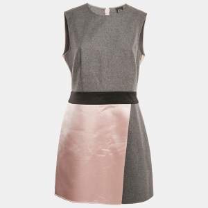 Alexander McQueen Grey/Pink Wool Blend and Satin Sleeveless Mini Dress M
