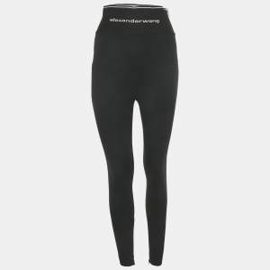 Pre Owned Alexander Wang Black Knit Logo Waist Detail Pants S