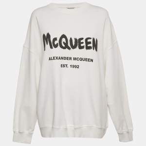 Alexander McQueen White Logo Print Cotton Sweatshirt L