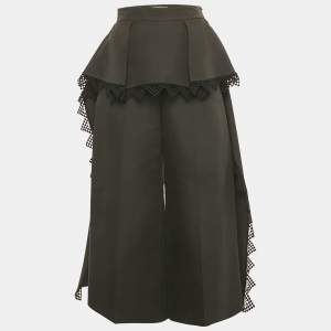 Pre Owned Alexander McQueen Black Cotton and Silk Lace Trim Wide Leg Trousers S