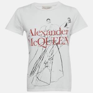 Pre Owned Alexander McQueen White Printed Jersey T-Shirt S