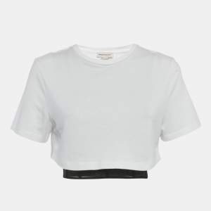 Pre Owned Alexander McQueen White Cotton Knit & Black Corset Inset Top S