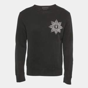 Pre Owned Alexander McQueen Black Embroidered Cotton Crewneck Sweatshirt M