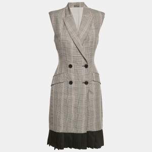 Pre Owned Alexander Mc Queen Black /Grey Prince Of Wales Print Wool Vest Short Dress M
