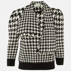 Pre Owned Alexander McQueen Monochrome Houndstooth Wool Tie Detail Jumper XL