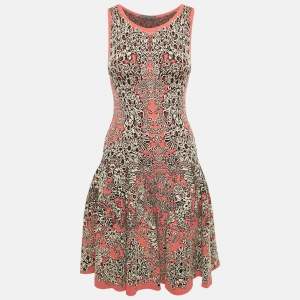 Pre Owned Alexander McQueen Pink Jacquard Knit Mini Dress S 