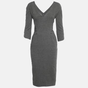 Pre Owned Alexander McQueen Grey Wool Mini Dress S