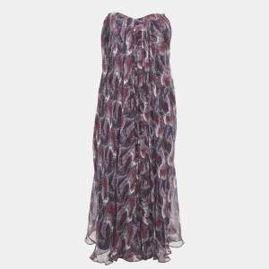 Pre Owned Alexander McQueen Purple Printed Strapless Midi Dress S