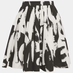 Pre Owned Alexander McQueen Black/White Abstract Print Cotton Pleated Short Skirt M