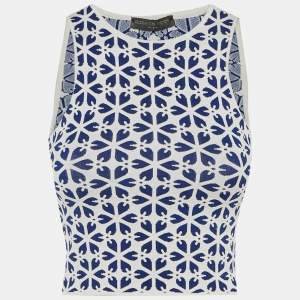 Pre Owned Alexander McQueen Blue/White Floral Jacquard Knit Crop Top XXS