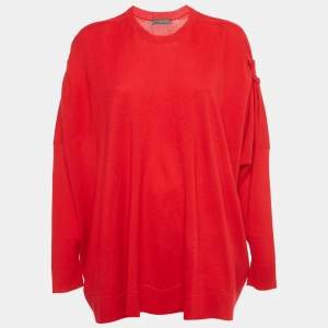 مملوكة مسبقًا Alexander McQueen Red Wool Knit Ruche Sleeve Sweater S