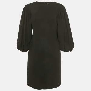 Pre Owned Alexander McQueen Black Wool Crepe Puff Sleeve Mini Dress M