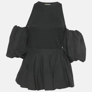 مملوكة مسبقًا Alexander McQueen Black Cotton Balloon Sleeve Top S