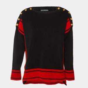 Pre Owned Alexander McQueen Black/Red Cashmere Button Detail Sweater XS 