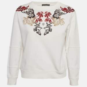 Pre Owned ```json
{"name": "Alexander McQueen White Floral Embroidered Cotton Sweatshirt S", "name_ar": "سويت شيرت ألكسندر ماكوين قطن أبيض مطرز بالأزهار مقاس صغير (سمول)"}
```