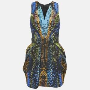 Pre Owned فستان ألكساندر ماكوين قطن ممزوج مطبوع متعدد الألوان قصير مقاس صغير (سمول)