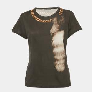 مملوكة مسبقًا Alexander McQueen Black Fox & Chain Printed Jersey T-Shirt M