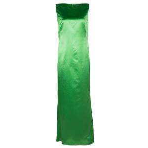 فستان ماكسي أليكساندر ماكوين حرير أخضر بلا أكمام M
