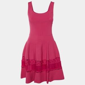 Pre Owned Alexander McQueen Pink Knit Crochet Inset Mini Dress M