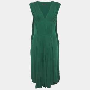 Pre Owned Alexander McQueen Green Jersey Pleated Sleeveless Midi Dress M