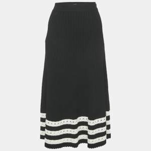 Pre Owned Alexander McQueen Black Rib Knit Cut-Out Hem Midi Skirt S
