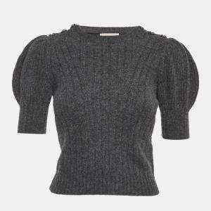 مملوكة مسبقًا Alexander McQueen Grey Textured Wool Fitted Top XS