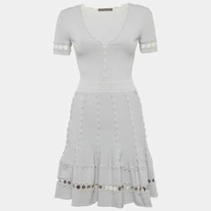 Pre Owned Alexander McQueen Blue Stretch Knit Mini Dress S