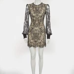 Pre Owned Alexander McQueen Black Lace Contrast Lined Mini Dress S