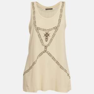 Pre Owned Alexander McQueen Cream Chain Printed Cotton Knit Crossover Back Tank Top M