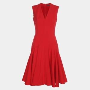 Pre Owned Alexander McQueen Red Wool Crepe Midi Dress S