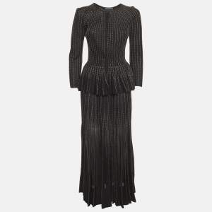 مملوكة مسبقًا تنورة وتوب ألكسندر ماكوين محبوك أسود مخطط بتطريز مقاس متوسط/كبير جدا (ميديم/إكس لارج)