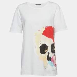 Pre Owned Alexander McQueen White Graphic Print Crew Neck T-Shirt M