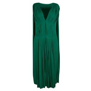 Pre Owned Alexander McQueen Emerald Green Knit Pleated Sleeveless Midi Dress M