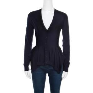 Alexander McQueen Navy Blue Wool Asymmetric Cardigan S