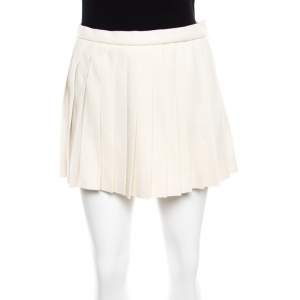 Pre Owned Alexander McQueen Ecru Fleece Wool Accordion Pleated Mini Skirt S