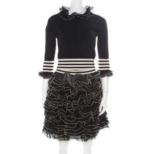 Alexander McQueen Monochrome Knit Ruffle Detail Top and Mini Skirt Set S/M