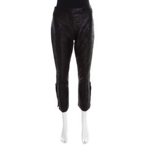 Alexander McQueen Black Rose Patterned Jacquard Wool Crop Pants M