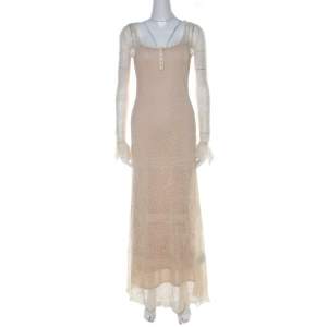 Pre Owned Alexander McQueen Ecru Crochet Knit Wool Lace Shetland Maxi Dress XS